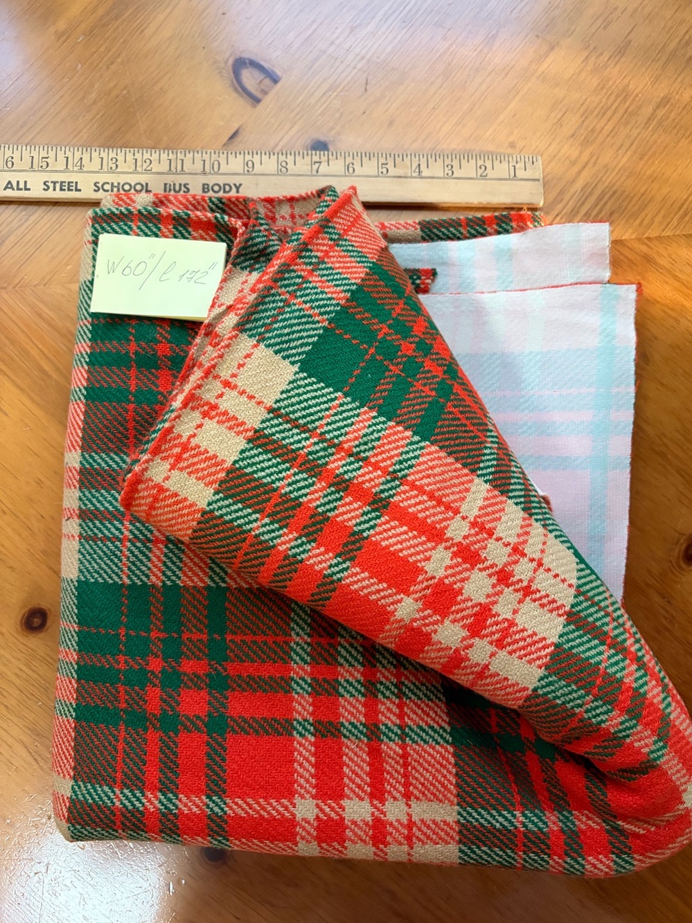 Fabric 60” W x 172” L Orange Green Beige Plaid Polyester